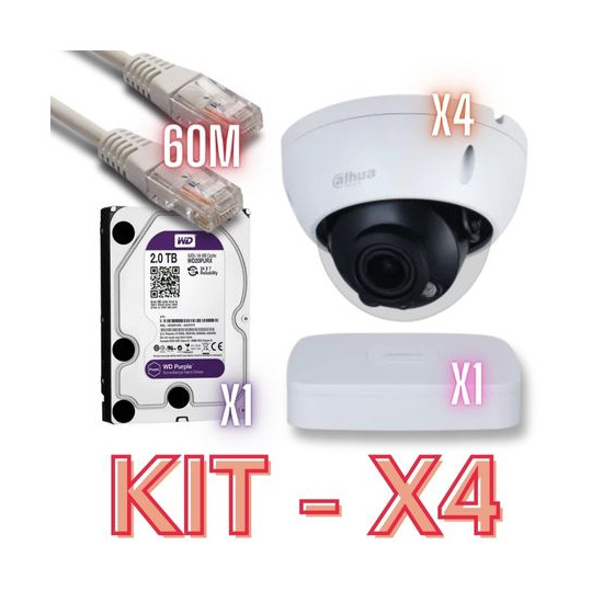 Kit Vidéosurveillance Dahua 4MP IP + NVR POE + 60M RJ45 + 2TB-Vidéosurveillance 4 caméras-Guard Security